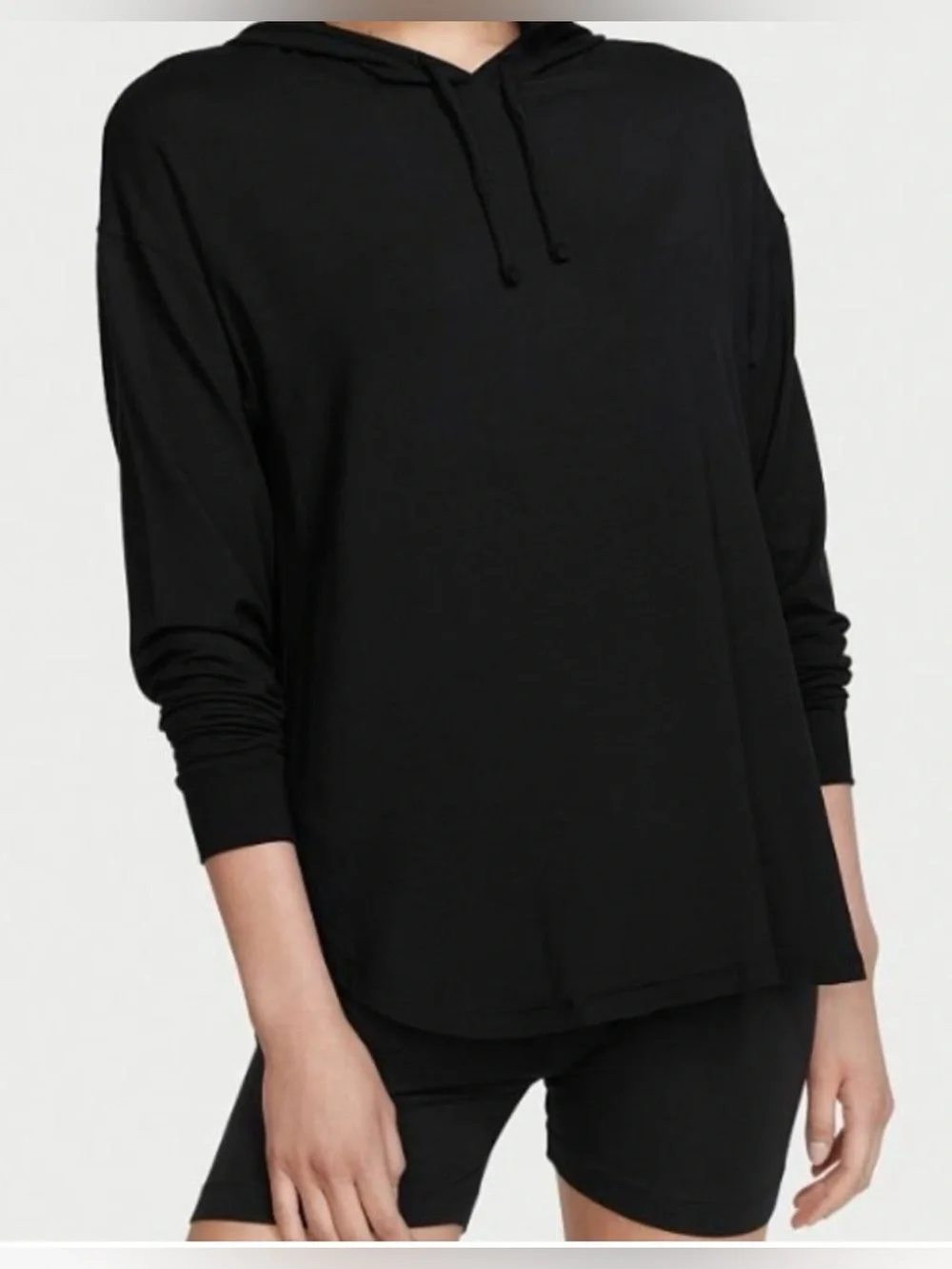 Victoria's Secret Black Hooded Modal Lounge Top & Shorts Set